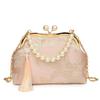 2026 Women's Crossbody Evening Bag with Chain Clasp - Textured Qipao Embroidery & Pearl Design