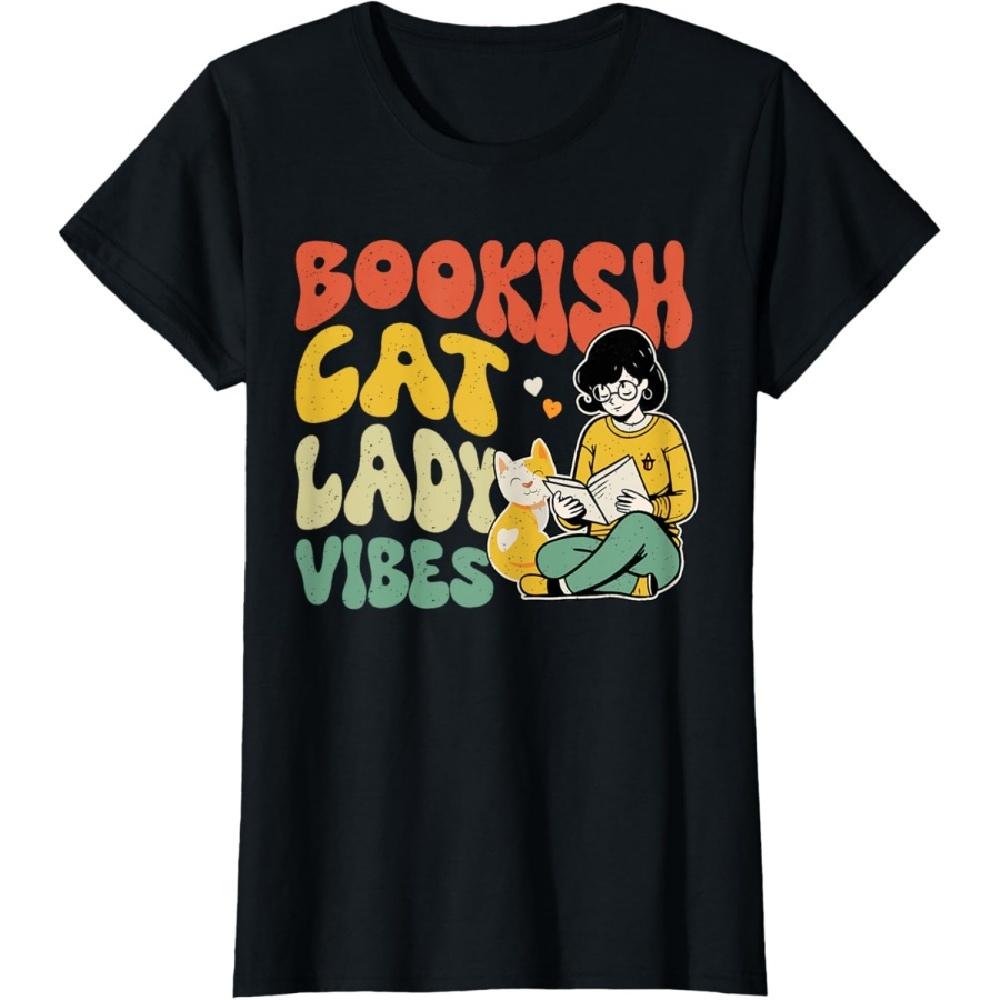 

Bookish Cat Lady Vibes Cats And Books T-Shirt S