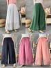 Artistic Retro 2026 Spring Solid Color Linen Straight-Leg Pants with Elastic Waist