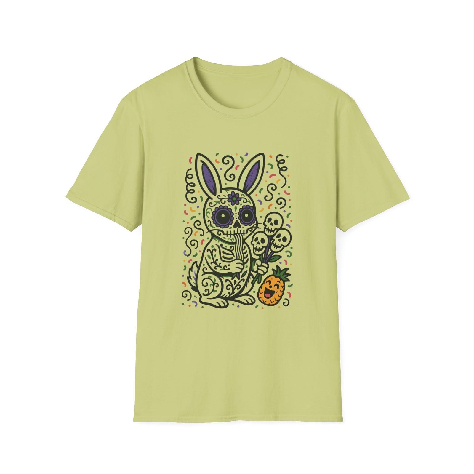 Unisex Softstyle Sugar Skull Rabbit T-Shirt Mens Womens Tees Top – Día de los Muertos Tee XL