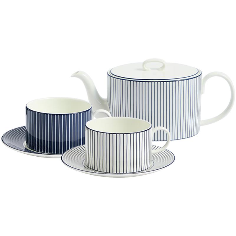 Wedgwood Blue Geometric Bone China Coffee/Tea Set