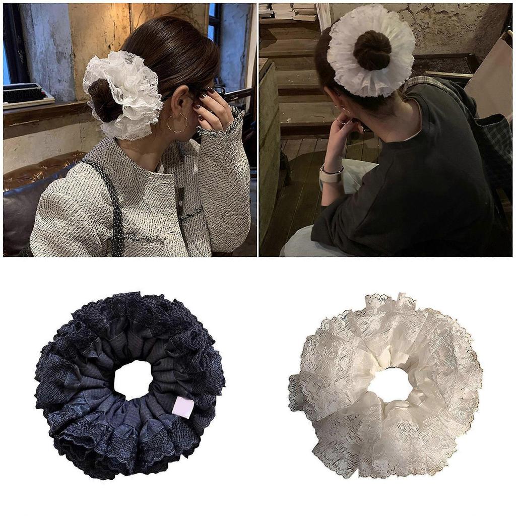 Sophisticated Lace Scrunchies For Women Stylish Hair Ties Soft Elastic Hair Bands For Everyday Use And Prom Event  White