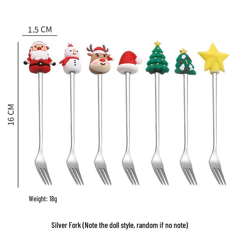 Creative Cartoon Stainless Steel Spoon & Fork Set: Coffee Stirrer, Fruit Fork, Christmas Gift