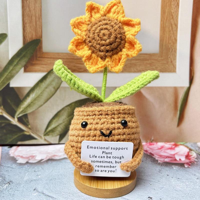 Handmade Crochet Flowers With Positive Card Sunflowers Crochet Flower Positive Emotional Support Knitted Love Flowers Room Deco