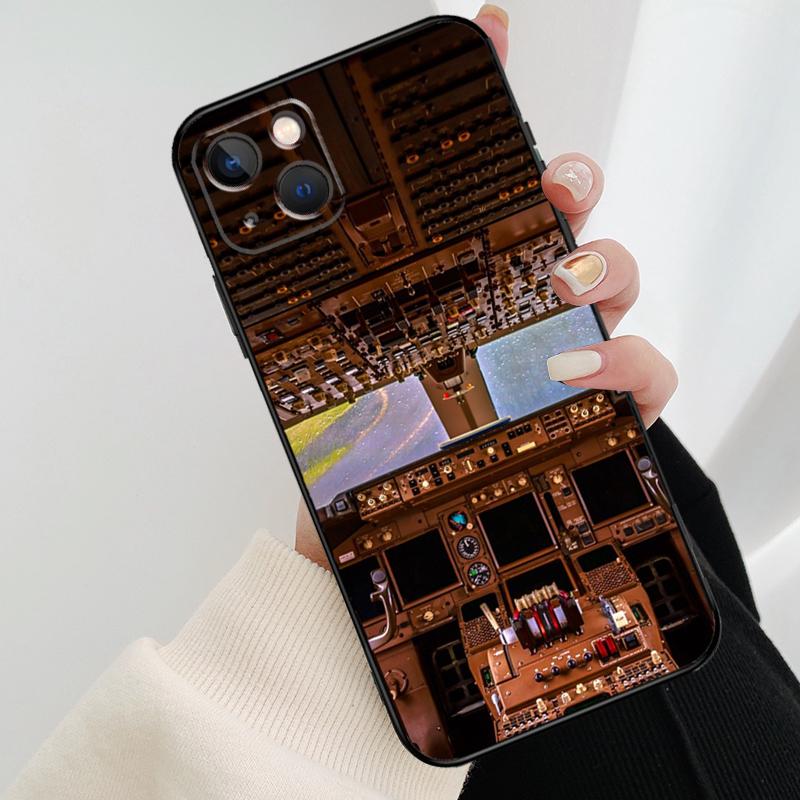Aviation Aeroplane Pilot Cockpit Phone Case For iPhone 16 Pro Max 14 13 12 11 15 Pro Max mini XR 15 16 Plus 16e Cover Coque