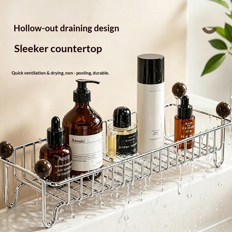Countertop Bathroom Storage Rack Stainless Steel Drainage Organizer Vanity Tray for Cosmetics Skincare Toiletries Desk Shelf