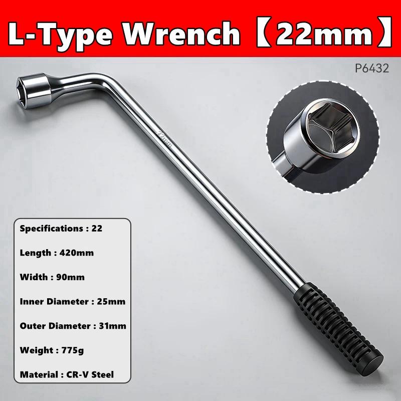 17/19/21/22mm Auto Ersatzrad Radschlüssel - L-Form Sechskantkopf Geschlitztes Ende Stecknuss Reparaturwerkzeug, Standard Radschlüssel