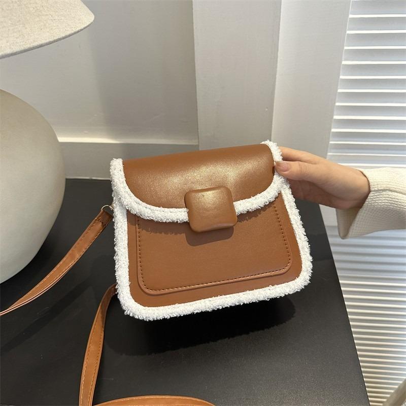 Bag Women's Autumn and Winter New Plush Splicing Messenger Bag Simple Commuting Temperament Versatile Shoulder Small Square Bag