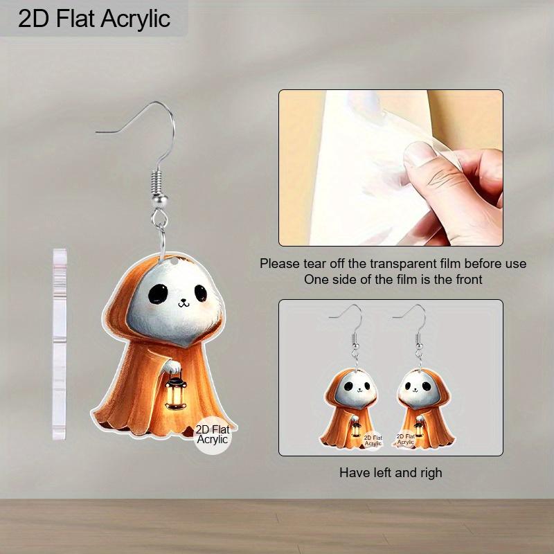 2D Flat Acrylic Halloween Lantern Orange Ghost Pendant Earrings, A Festive Gift for Women, Festive Party Decoration Jewelry.