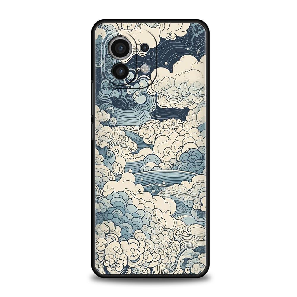 Phone Case For Xiaomi Mi 14 13 12 11 Lite 13T 12T 11x 11T 10T Pro 9T Note 10 Lite Soft Silicone Black Cover Japanese Landscape