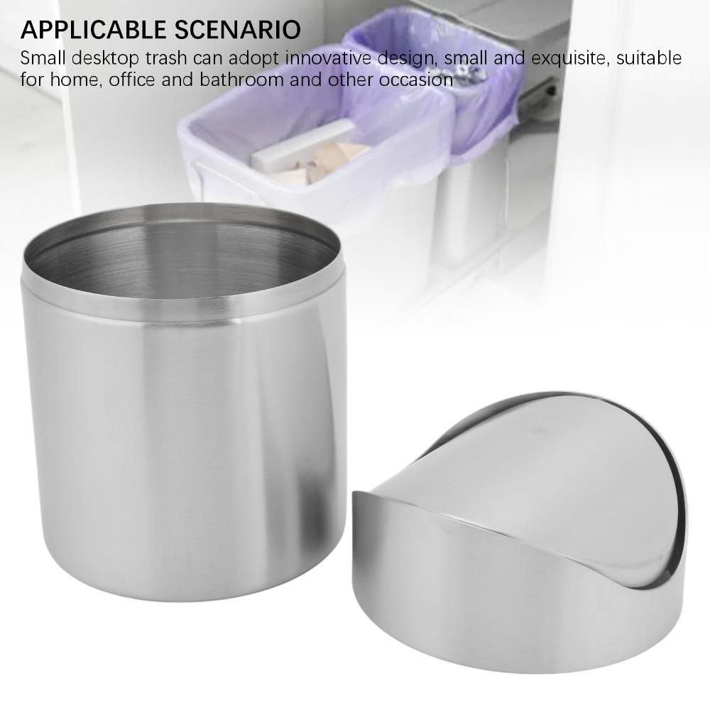 Silver Desktop Trash Can Swing Lid Swing Lid Trash Can Sleek Mini Trash Can Kitchen