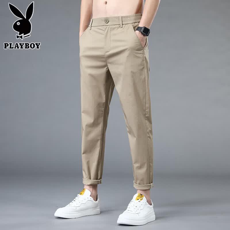 PLAYBOY Men s Ice Silk Loose Straight Cropped Casual Pants 30