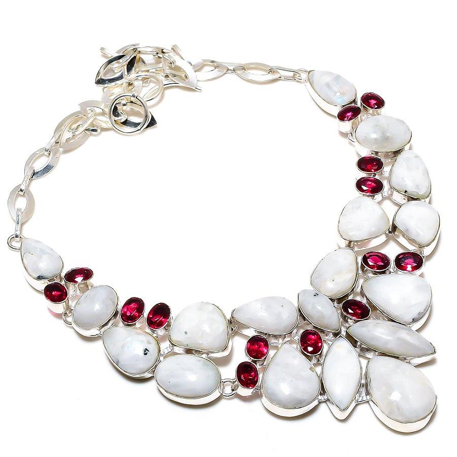 Rainbow Moonstone Gemstone 925 Sterling Silver Jewelry Necklace 18" SU-9781