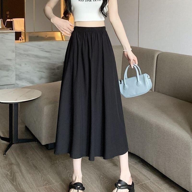 Autumn 2025 Women s Korean Style High Waist Solid Color Cargo A-Line Midi Skirt S чёрный