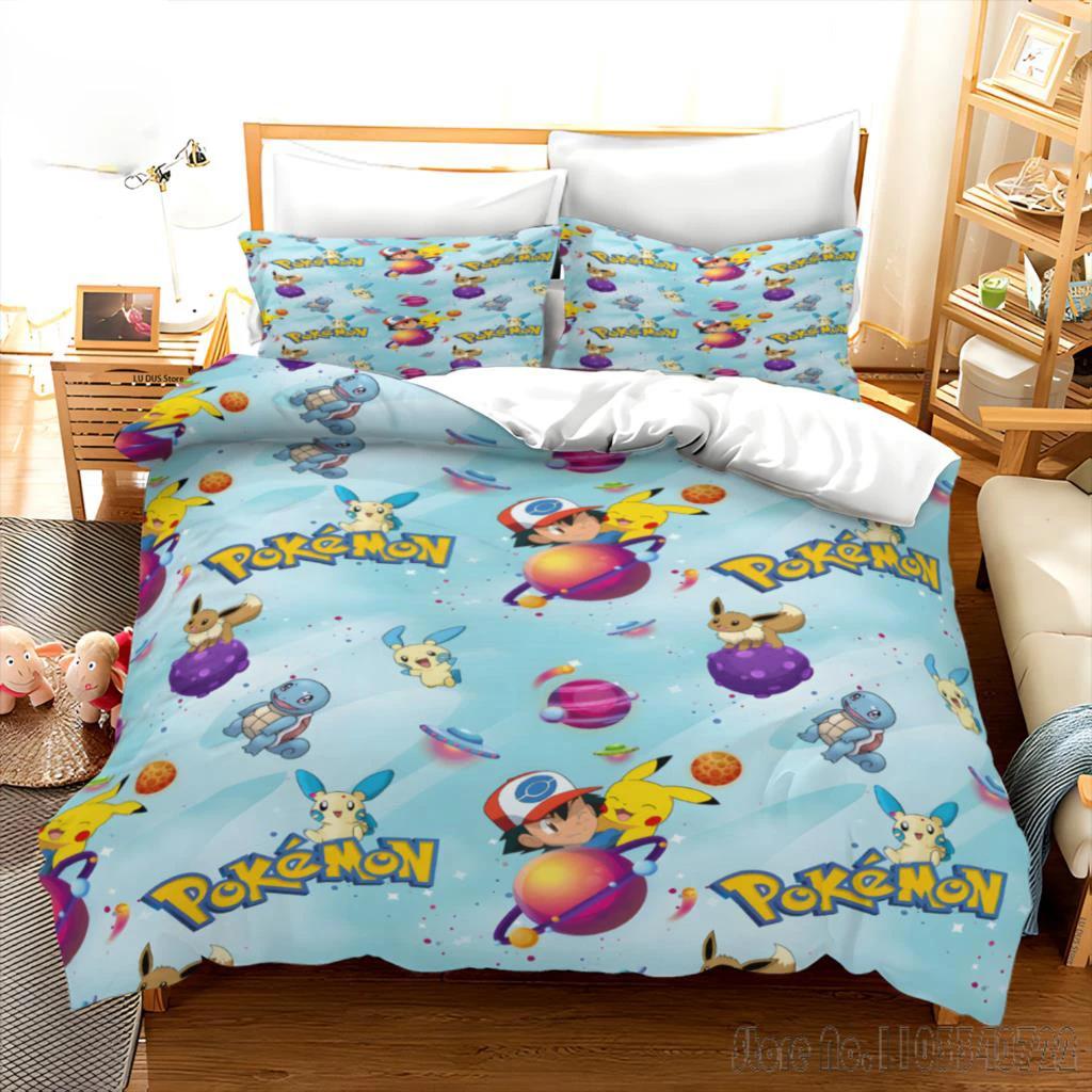 Pokemon Bettwäsche Set Cartoon Anime Kinder Schlafzimmer Bettbezug Junge Mädchen Bettwäsche Einzel Doppel King Pikachu Bettbezug Geschenk