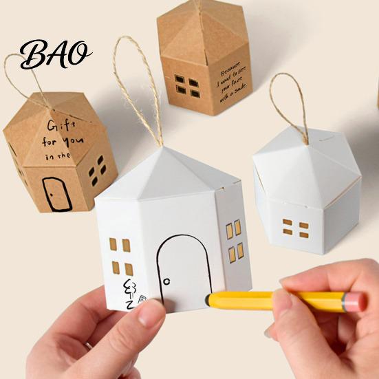 Party Supplies for Guests 10PCS House Shaped Candy Boxes with Lanyard, DIY Decorative Cardboard Hollow Window Gift Treat Containers, Small Item