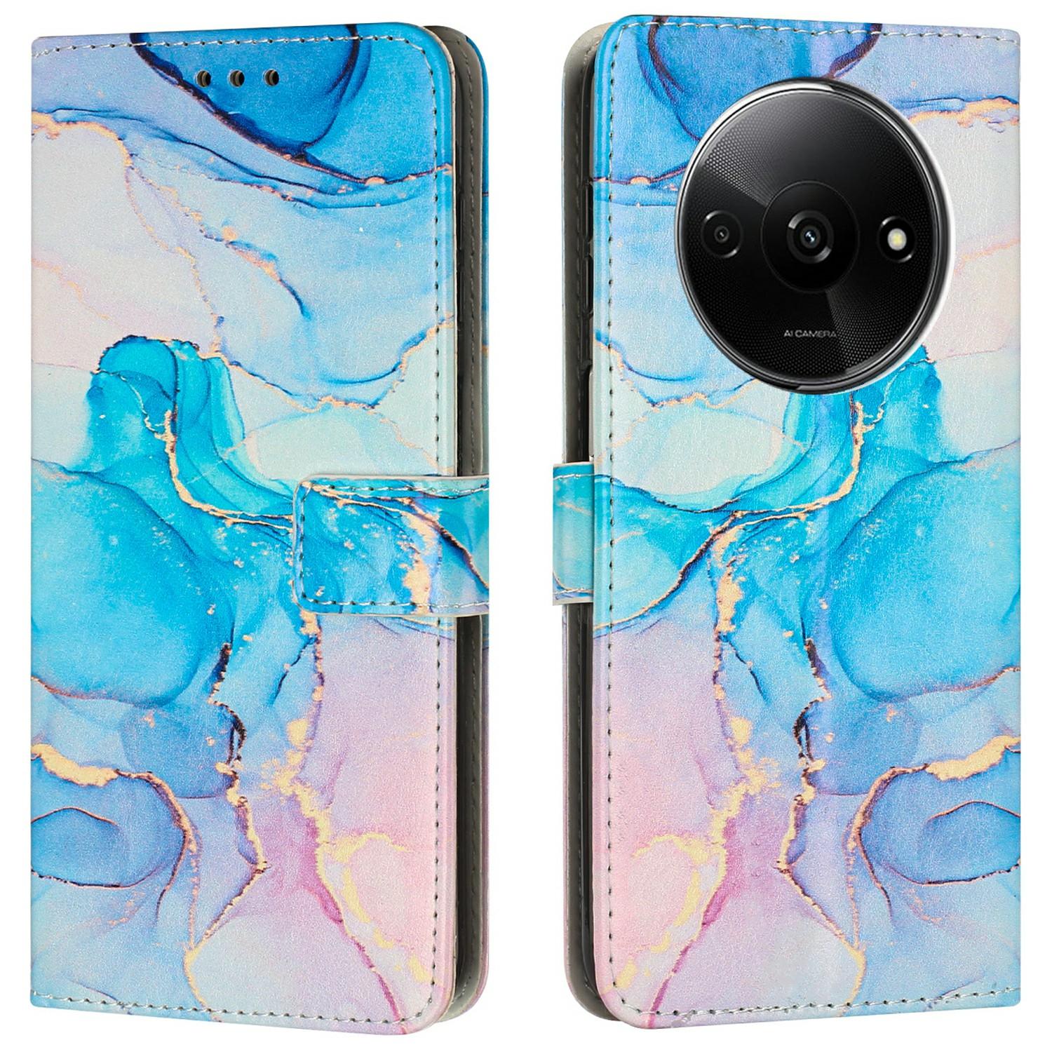 

Stand Case for Xiaomi Redmi A3 4G/A3x 4G/Poco C61 4G Marble Pattern PU Leather Wallet Phone Cover Pink/Green