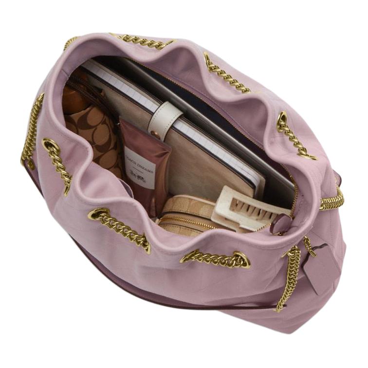 Coach Evelyn 34 Quilted Detail Leather Tote Shoulder Bag Large Women Bags Carnation CDR00-IMORP