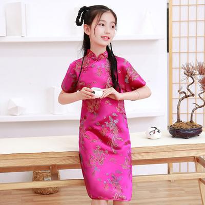 Abito da bambino Modello squisito Colletto alla coreana Colore vivido Stile retrò Super morbido poliestere decorativo Abito da bambina con stampa Phoenix Cheongsam per club