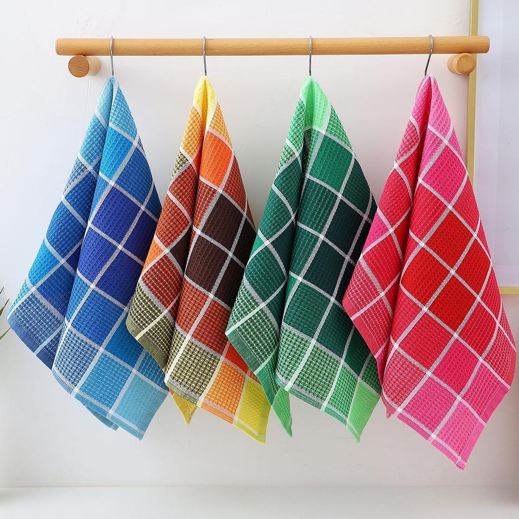 4pcs Household Kitchen Waffle Cleaning Cloths, Polyester Cotton Cleaning Grid Cleaning Cloths