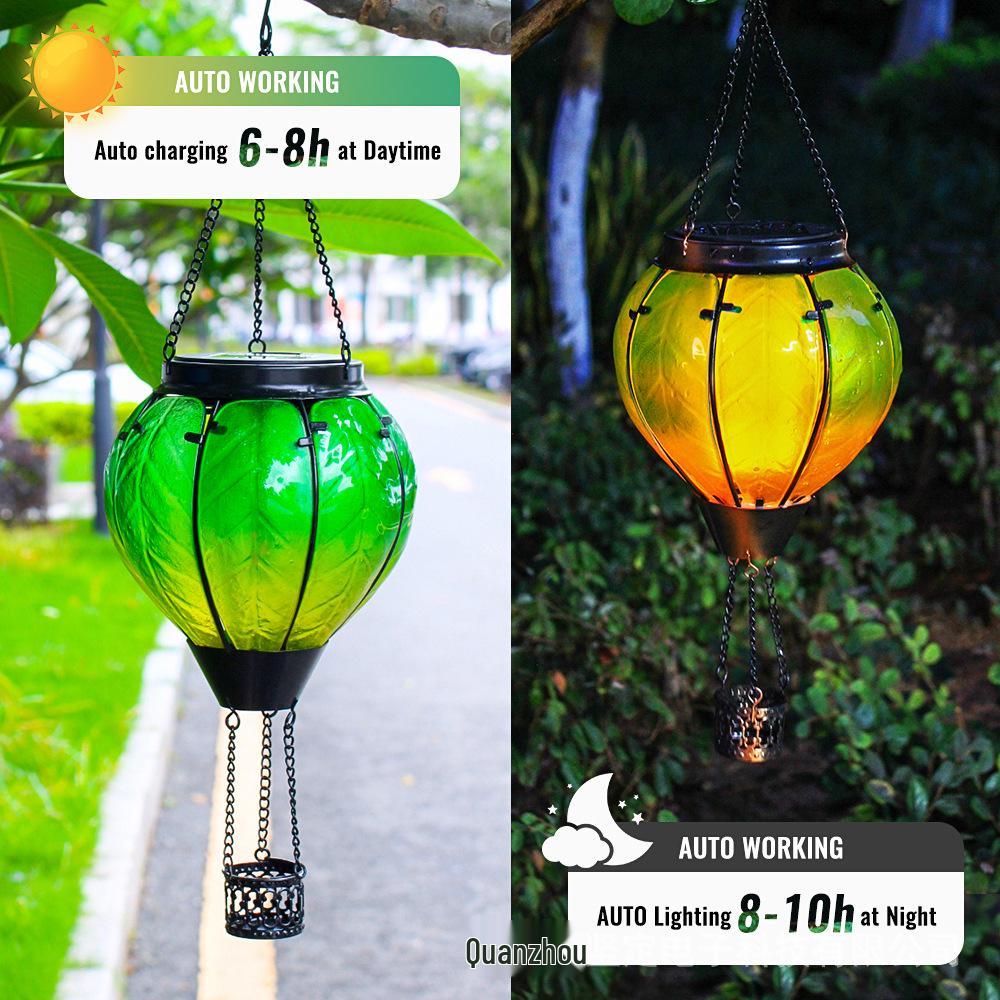 Solar-Powered Flickering Flame Hanging Lantern – Waterproof Hot Air Balloon Outdoor Light