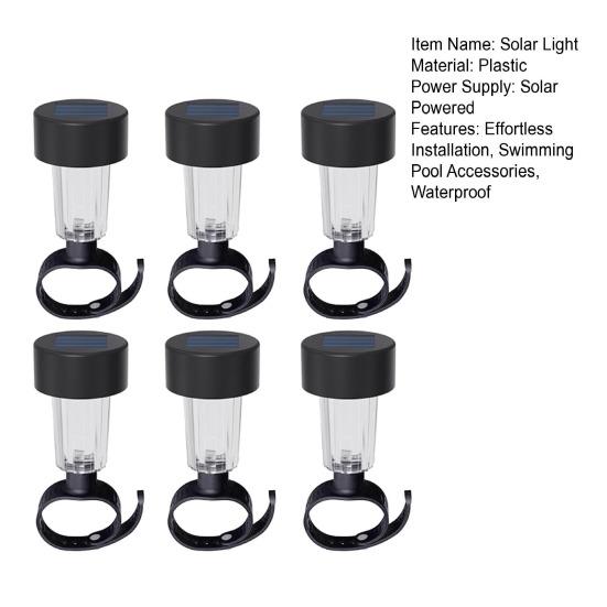 6 Pcs Solar Pool Lights Waterproof Outdoor Ground Pool Frame Lights Yard Garden Decoration Night Lights for Fence Framed Above Ground Pools