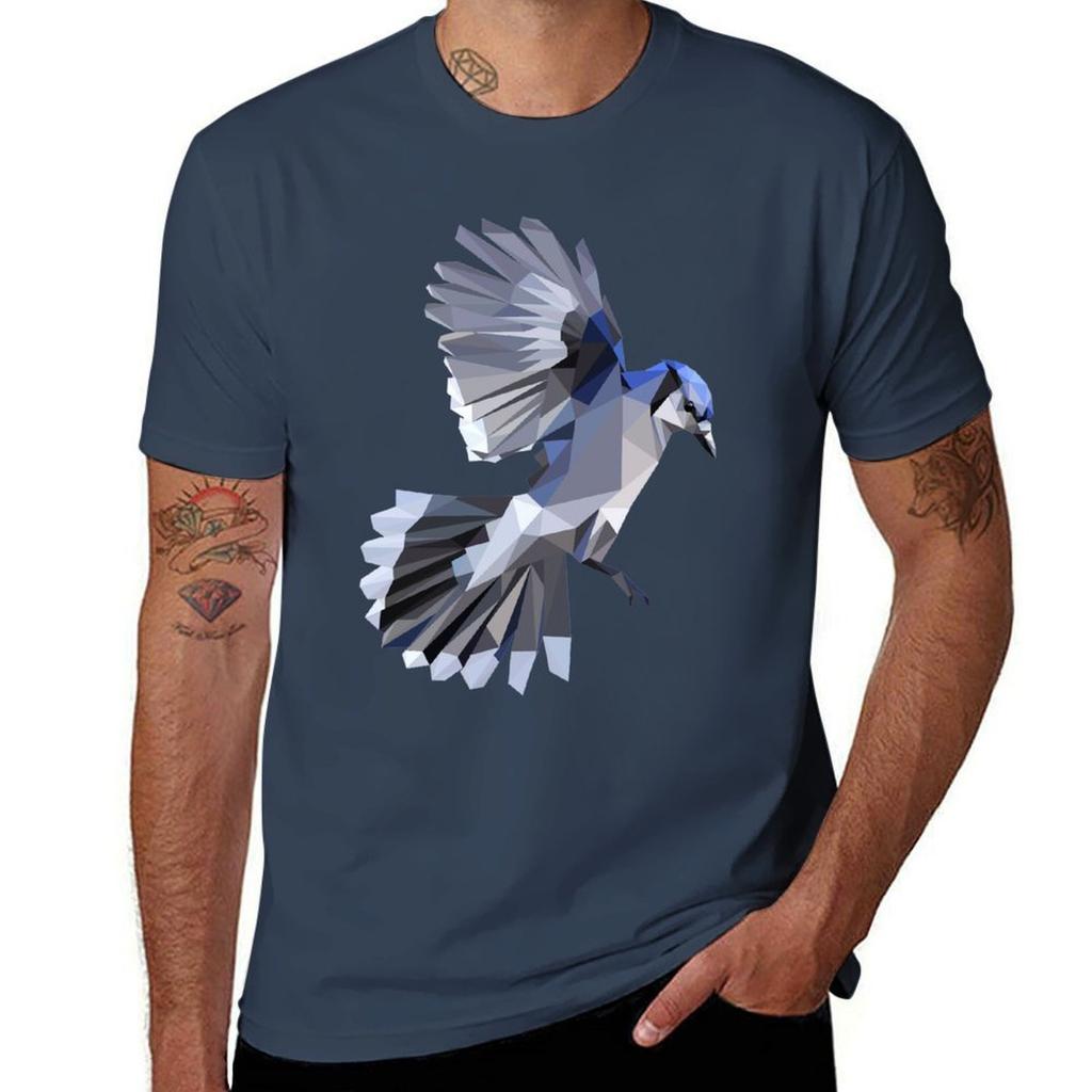 Geometric Blue Jay Tshirt Casual Graphic Print Tee
