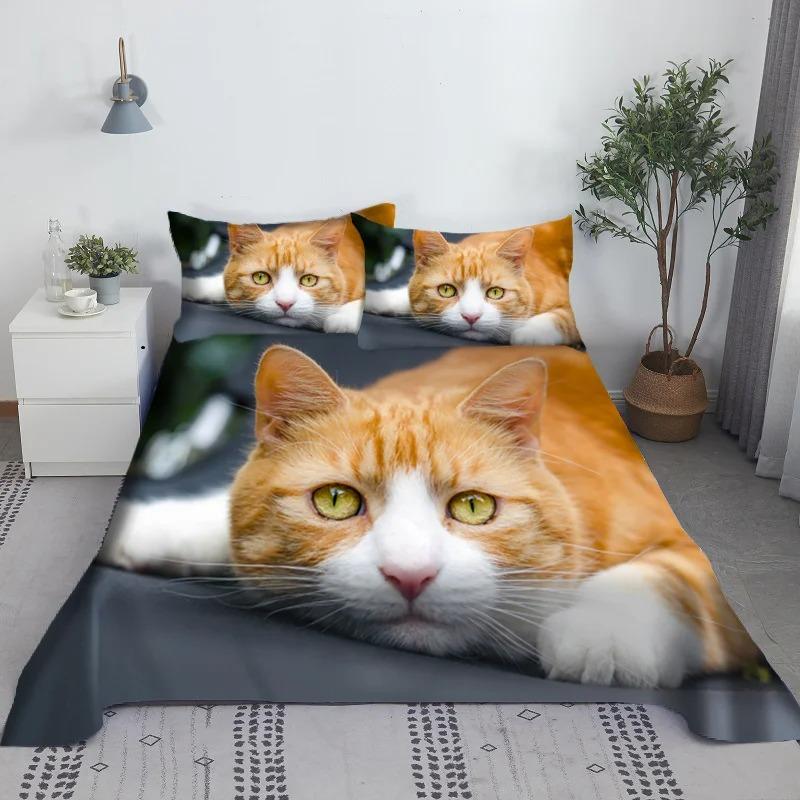 Lovely Cat Bed Sheet Set Digital Printing Polyester Bed Flat Sheet With Pillowcase Print Bedding Set