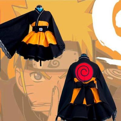 Naruto Shippuden Uzumaki Naruto Weibliches Lolita Kimono Kleid Perücke Anime Cosplay Kostüm Für Damen Kleidung