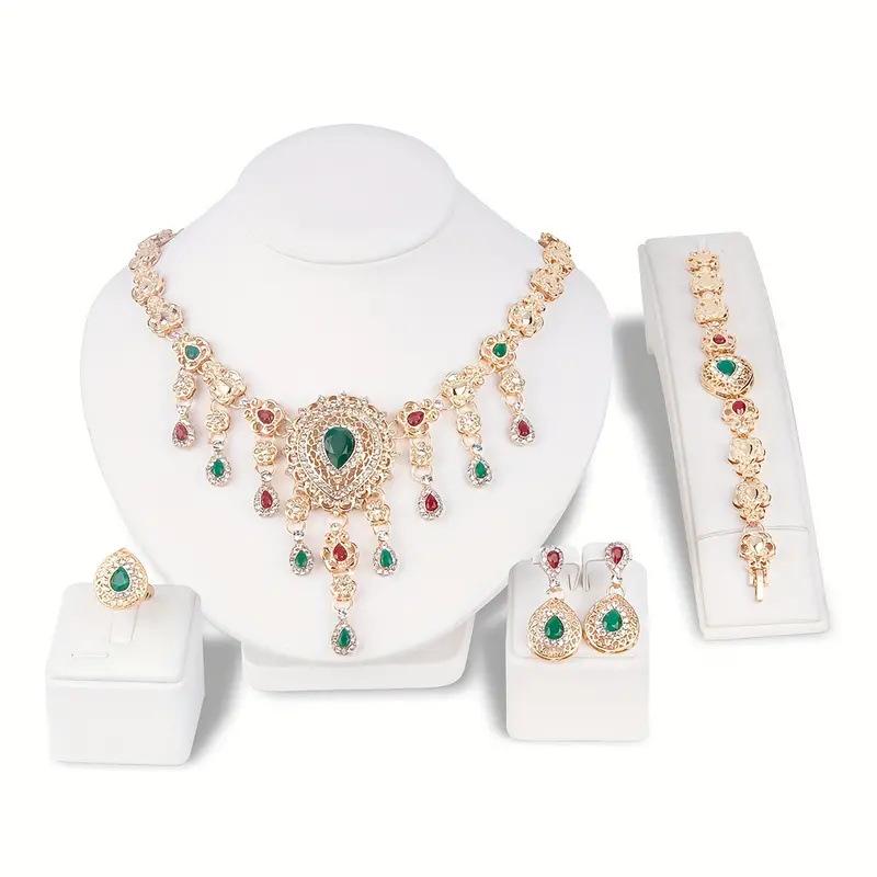 European and American Bridal Jewelry Set: Fashion Alloy Necklace and Ring for Women золотой