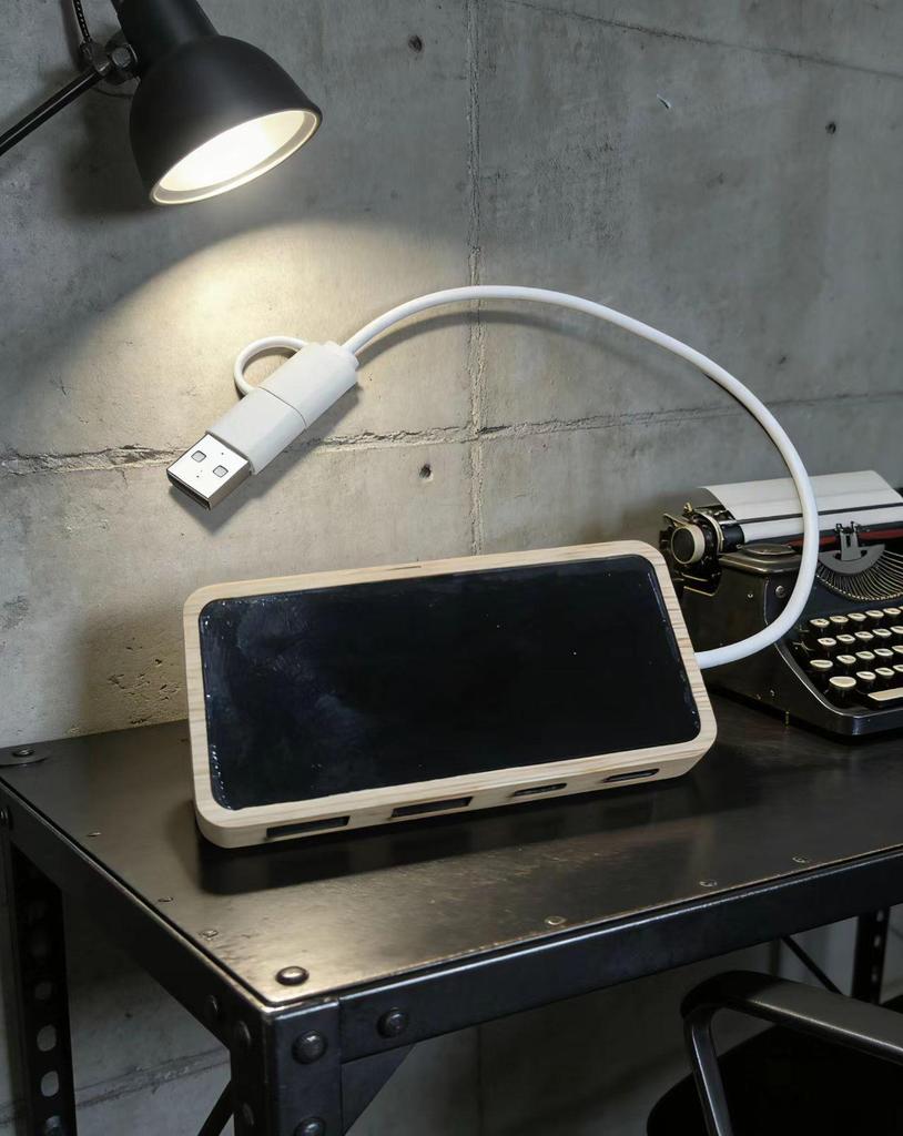 4-Port Bamboo USB Hub for Mobile and PC