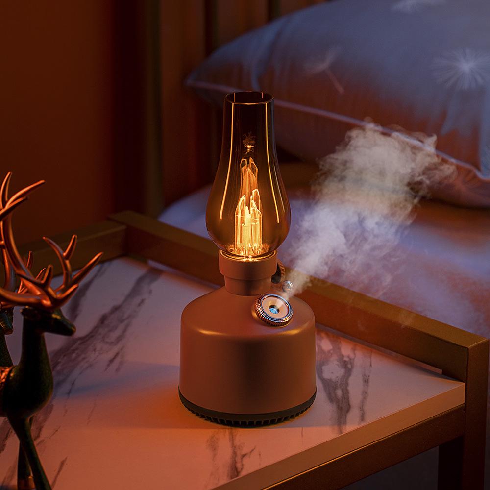 Retro Kerosene Lamp-Style Wireless Humidifier - Customizable & Portable for Bedroom or Desktop Use Retro Time Lamp with Wick