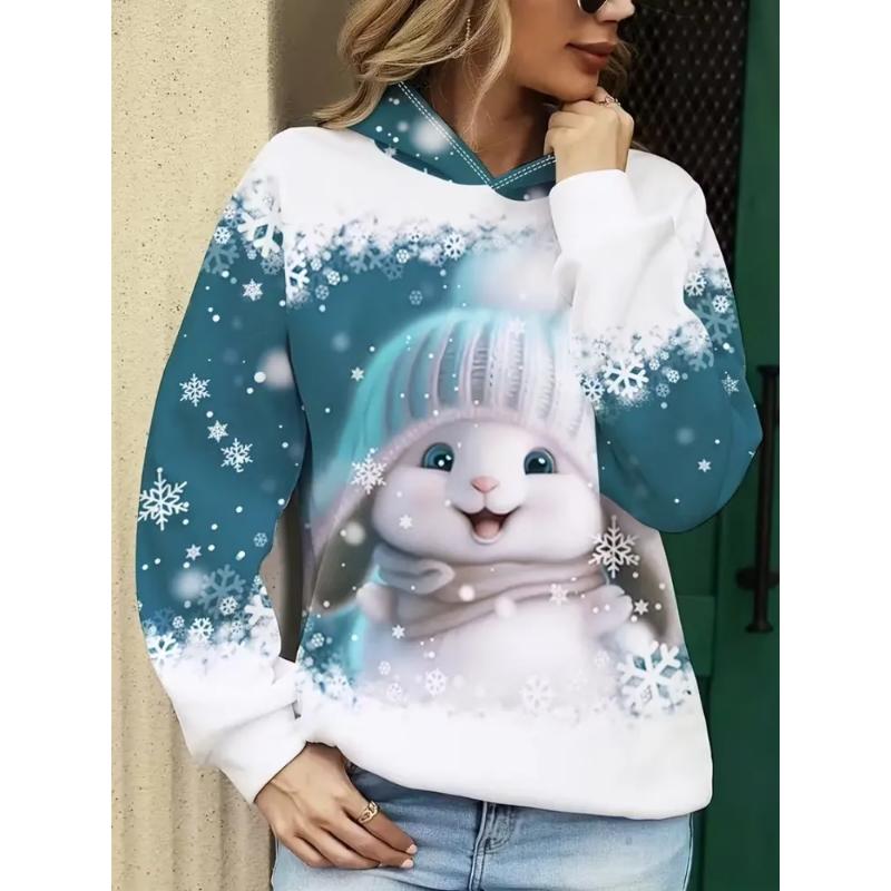 Fashion Women's Hooded Sweater 3D Casual Color Printing Casual Long Sleeve Sweater