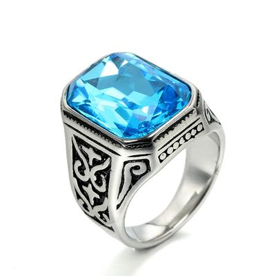 Anillo Vintage Grande de Piedra Preciosa de Acero de Titanio para Hombre Joyería Elegante Duradera Regalo