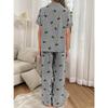 Women Striped Bow Turn Down Collar Short Sleeve Long Pants Two Piece Pajama Loungewear Set