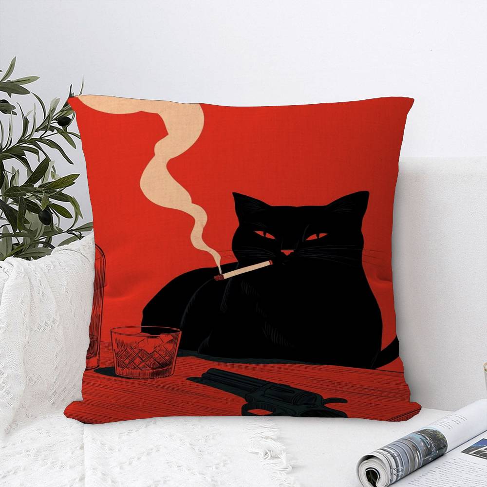 Black Cat Smoking a Cigarette Pillow Anime Pillow Sofa Bed Head Pillow Cover Cushion Cover 45x45 cm Fashion