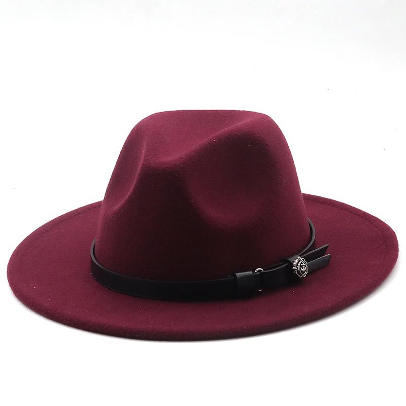 New Women Men Wool Fedora Hat With Leather Ribbon Gentleman Elegant Lady Winter Autumn Wide Brim Jazz Church Panama Sombrero Cap