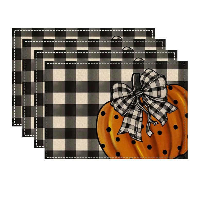 Set de table Ferme d'Automne Lavable Lin Coton Rustique Design Citrouille Tapis de Table de Cuisine 4PC-32X42cm