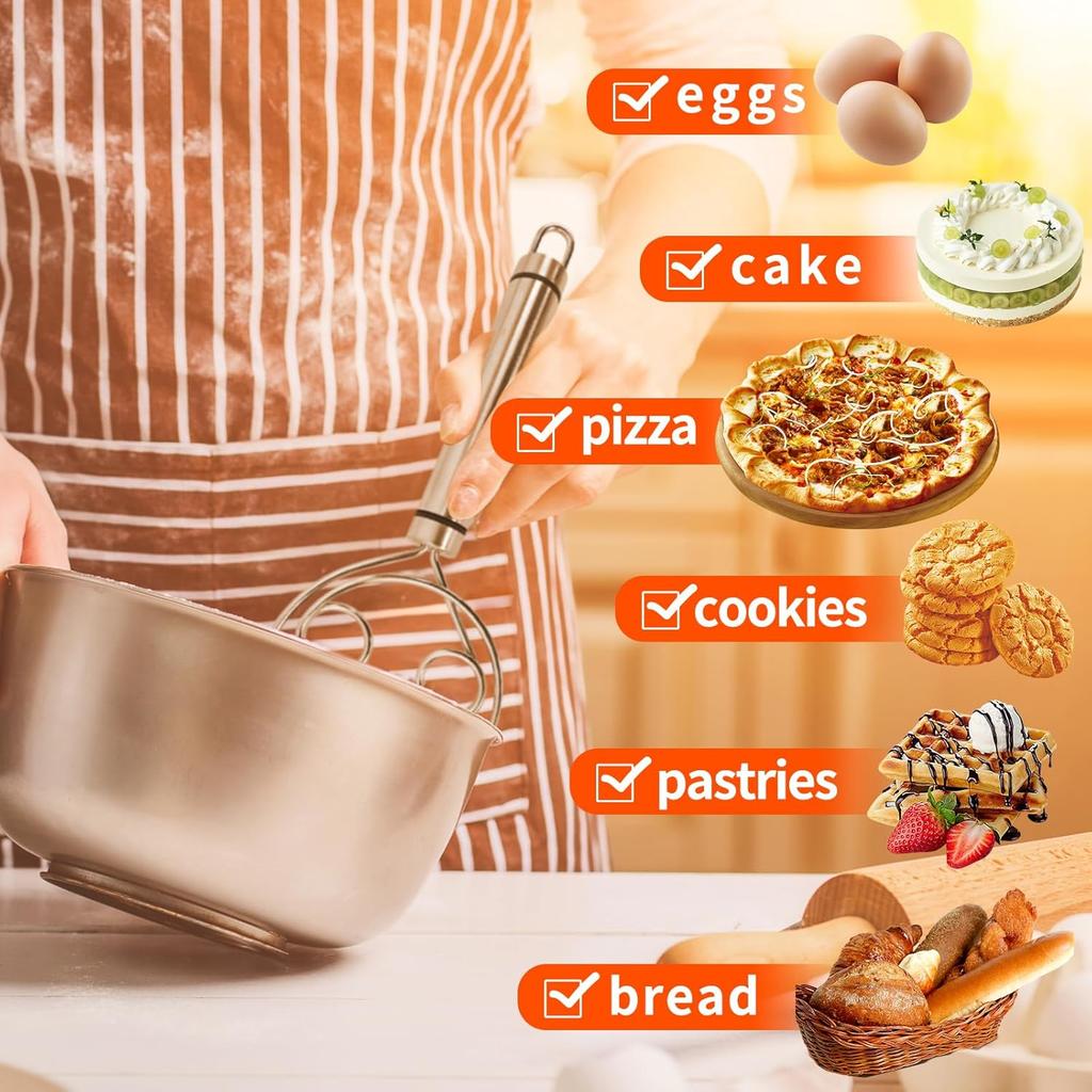 Dansk visp i rustfritt stål Tåler oppvaskmaskin Nederlandsk brøddeigmikser Håndverktøy for surdeig Pizza Bakverk Kakerøre Verktøy