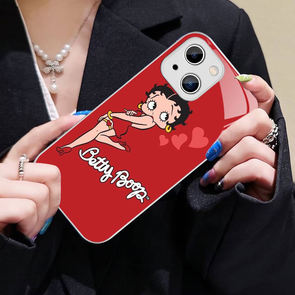 Animation B-Betty Boop Tempered Glass For Iphone 14 13 12 11 Pro Mini XS MAX 14Plus X XS XR Cover