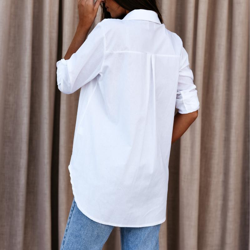 Autumn Women's Simple Long Sleeve V-Neck Button Down Blouse Shirt