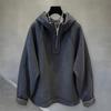 Men's 2025 High-Quality Hooded Half-Zip Sweatshirt: Large Casual Loose Fit, Breathable, Warm Autumn/Winter Patchwork Jacket
