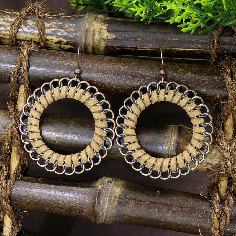 Ethnic Vintage Bohemian Drop Danlge Women's Earrings Bead Wooden Tassel Round Geometric Flower Leaf Long Boho Earrings Zircon