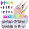 12 Strass per unghie colorati Diamanti di dimensioni miste AB Flatback Lucido Cristallo 3D Glitter Gemme Decorazioni per unghie Strass