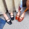 Johnature Echtes Leder Retro-Pumps mit niedrigem Absatz, Damenschuhe, quadratische Zehen, flache, bequeme Loafer-Schuhe
