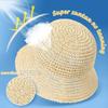 Women's Summer UV-Protect Crochet Straw Bucket Hat Fashionable Breathable Sunshade Cap with Foldable Visors for Beach Outdoor