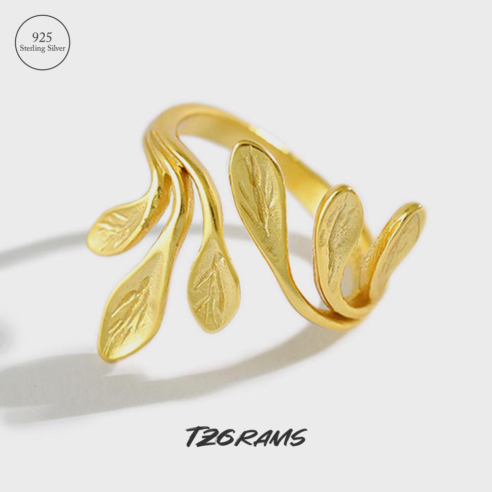 

925 Sterling Silver Minimalist Leaf Rings Aesthetic Glossy Open Type Women Wedding Accessories Unique Design Gold Plated Jewelry