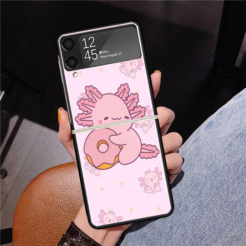 Cute Axolotl Kawaii Phone Case For Samsung Z Flip 7 6 5 4 3 Galaxy ZFlip7 ZFlip6 ZFlip5 ZFlip4 ZFlip3 5G Print Cover
