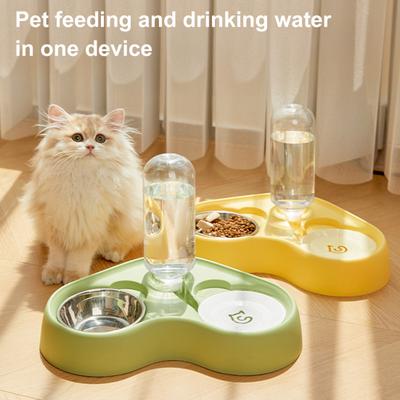 Cat Feeder Food Grade Stainless Steel Bowl Pet Feeder with Automatic Water Refill Dual Zone Design Cat Food Water