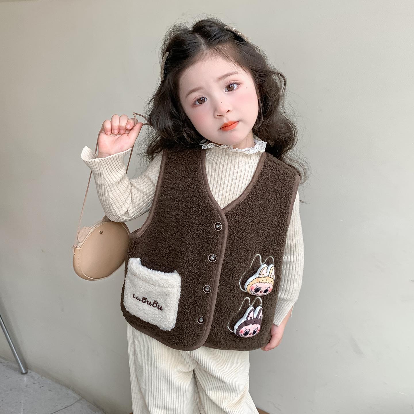 

Brown Cartoon Fleece Sleeveless Vest for Boys & Girls - Melaard Style, Autumn/Winter Toddler Clothing 130 cm кавовий
